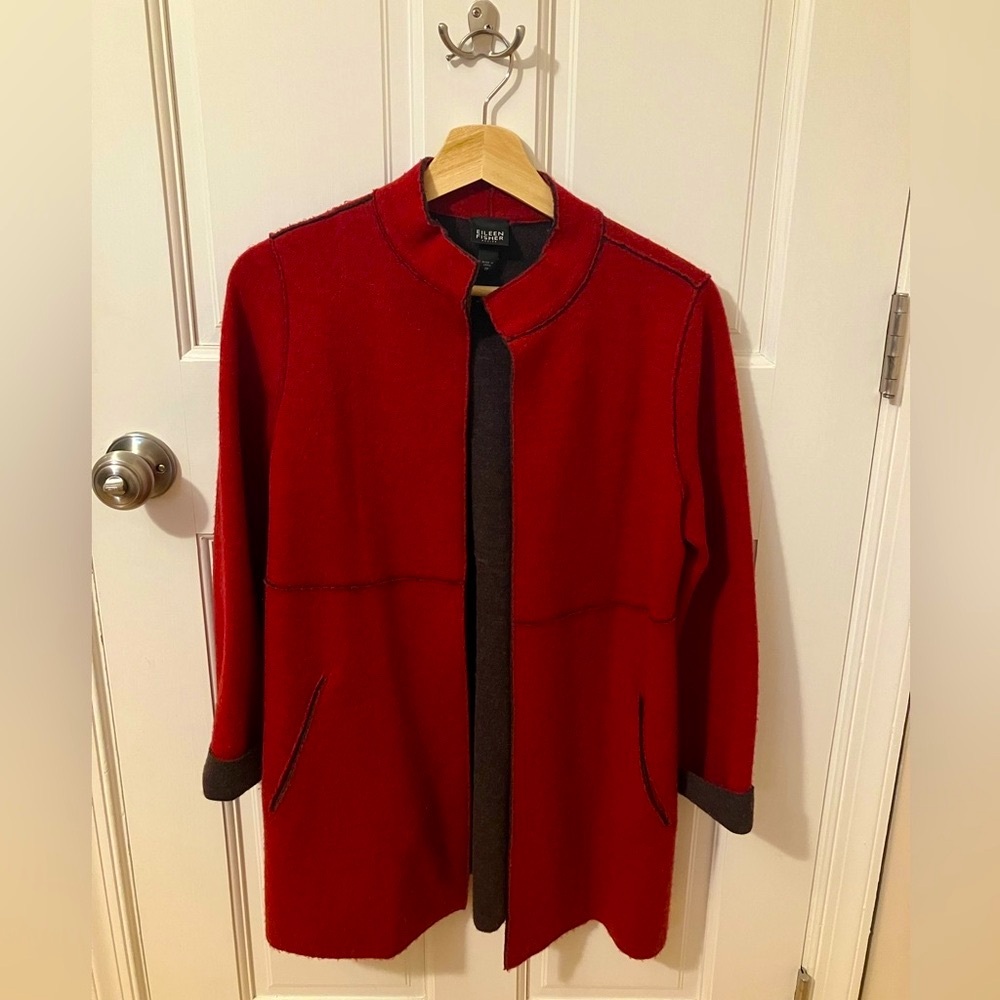 Eileen Fisher Red Coat Cardigan Sweater Duster
